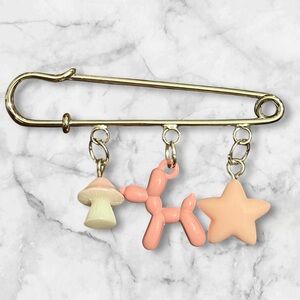 Silver Safety Pin with Pink Charms